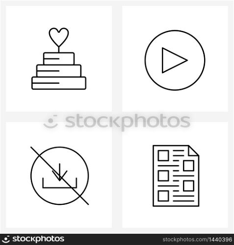 Set of 4 UI Icons and symbols for cake, arrow, wedding, multimedia, download Vector Illustration