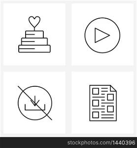 Set of 4 UI Icons and symbols for cake, arrow, wedding, multimedia, download Vector Illustration