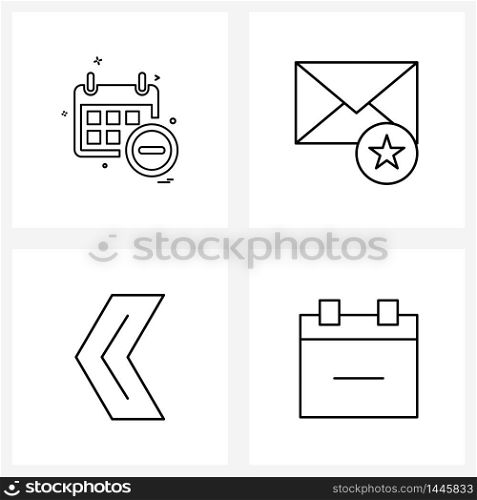Set of 4 UI Icons and symbols for calendar, back, year, stare, date Vector Illustration