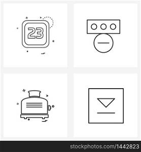 Set of 4 UI Icons and symbols for calendar, less, password, bread Vector Illustration