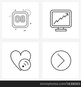 Set of 4 UI Icons and symbols for calendar, monitor, chart, heart Vector Illustration