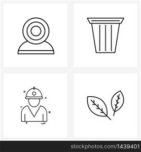 Set of 4 UI Icons and symbols for camera, labour, digital, dustbin, labor Vector Illustration