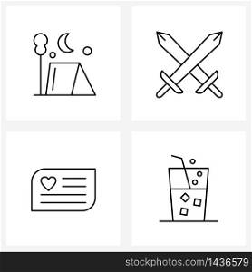 Set of 4 UI Icons and symbols for camping; game; tent; vacation; love Vector Illustration