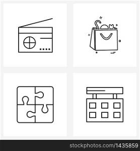 Set of 4 UI Icons and symbols for camping, puzzle, music, shopping, game Vector Illustration
