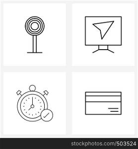Set of 4 UI Icons and symbols for candy, atm, computer, clock, credit Vector Illustration