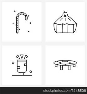 Set of 4 UI Icons and symbols for candy, petard, cake, celebration, fun Vector Illustration