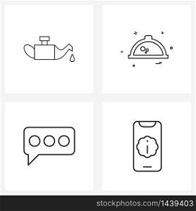 Set of 4 UI Icons and symbols for car, communication, oil, food , message Vector Illustration