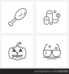 Set of 4 UI Icons and symbols for chicken piece, Halloween, business, online, glasses Vector Illustration