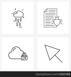 Set of 4 UI Icons and symbols for cloud, locked, raining, robot, lock Vector Illustration