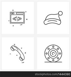 Set of 4 UI Icons and symbols for code, mobile, programming, Santa clause, smart phone Vector Illustration