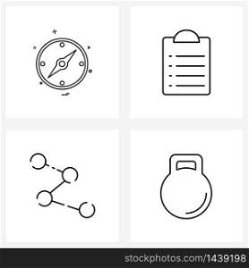 Set of 4 UI Icons and symbols for compass, internet, clipboard, list, kettle bell Vector Illustration