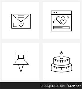 Set of 4 UI Icons and symbols for day; marker; romance; love; pin Vector Illustration