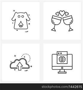 Set of 4 UI Icons and symbols for dog, romance, animal, drink, upload Vector Illustration
