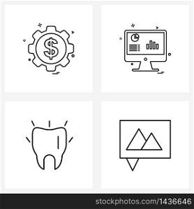 Set of 4 UI Icons and symbols for dollar; dental; setting; computer; gum Vector Illustration