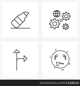 Set of 4 UI Icons and symbols for education, directions, stationary, globe, right straight Vector Illustration