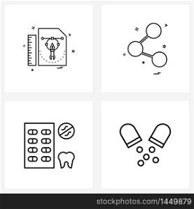 Set of 4 UI Icons and symbols for file, bacterium, scale, ui, dentist Vector Illustration