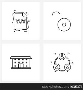 Set of 4 UI Icons and symbols for file, home, files, save, buildings Vector Illustration