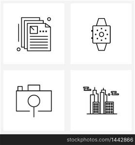 Set of 4 UI Icons and symbols for file, research, smart, watch, tower Vector Illustration