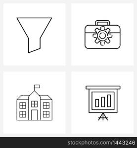 Set of 4 UI Icons and symbols for filter, school, briefcase, gear box, chart Vector Illustration