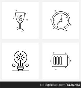 Set of 4 UI Icons and symbols for food, bulb, glass, clock , knowledge Vector Illustration