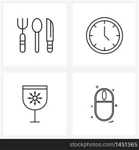 Set of 4 UI Icons and symbols for food, drink, knife, timer, cheers Vector Illustration