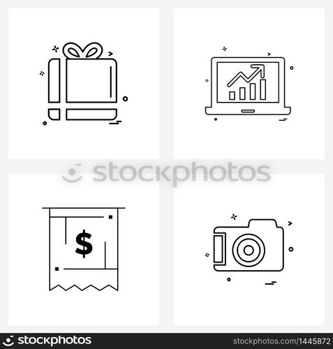 Set of 4 UI Icons and symbols for gift, ecommerce, surprise, computer, camera Vector Illustration