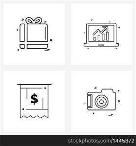 Set of 4 UI Icons and symbols for gift, ecommerce, surprise, computer, camera Vector Illustration