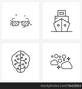 Set of 4 UI Icons and symbols for glasses, ic, ship, clean Vector Illustration