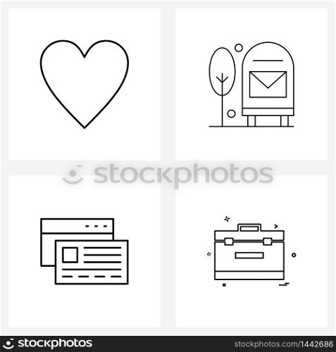 Set of 4 UI Icons and symbols for heart, credit, shape, mail, money Vector Illustration