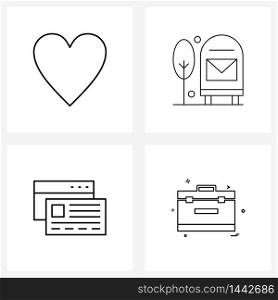 Set of 4 UI Icons and symbols for heart, credit, shape, mail, money Vector Illustration