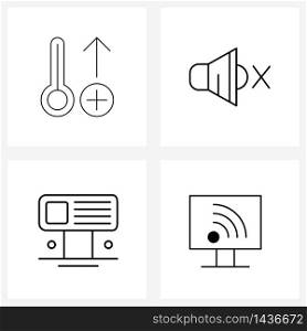 Set of 4 UI Icons and symbols for heating; banner; up; no speaker; mock Vector Illustration