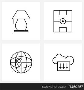 Set of 4 UI Icons and symbols for lamp, globe, table lamp, sport, control Vector Illustration