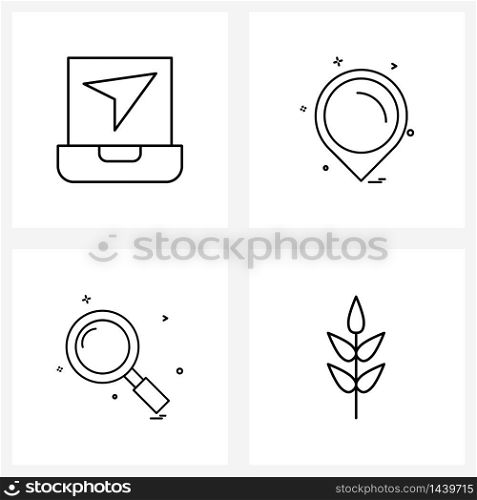 Set of 4 UI Icons and symbols for laptop, application, navigation, search, leaf Vector Illustration