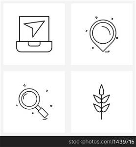 Set of 4 UI Icons and symbols for laptop, application, navigation, search, leaf Vector Illustration
