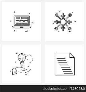 Set of 4 UI Icons and symbols for laptop, idea, computer, snow, education Vector Illustration