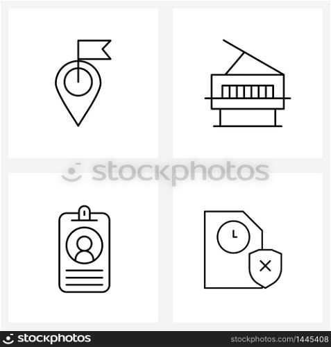 Set of 4 UI Icons and symbols for location, user, navigation, piano, data Vector Illustration