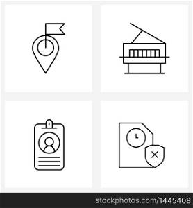 Set of 4 UI Icons and symbols for location, user, navigation, piano, data Vector Illustration