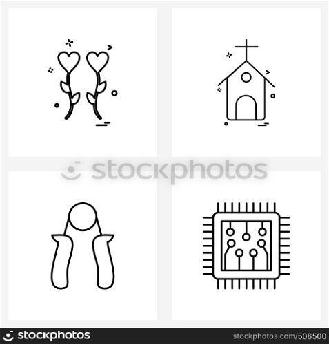 Set of 4 UI Icons and symbols for love, fitness, flowers, church, ic Vector Illustration