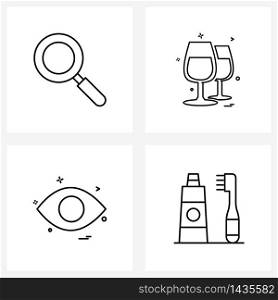 Set of 4 UI Icons and symbols for magnifying; eye ; zoom; soft drink; eye ball Vector Illustration