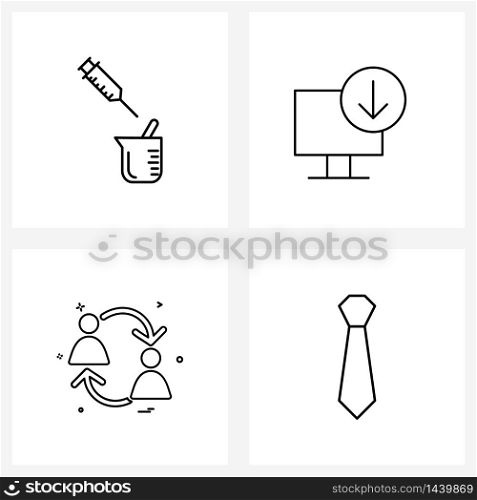 Set of 4 UI Icons and symbols for medical, team, computer, download, business Vector Illustration