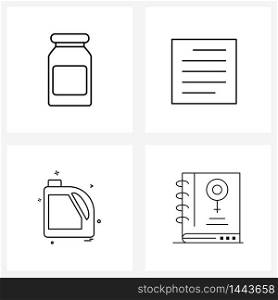Set of 4 UI Icons and symbols for medicine jar, oil, hospital, text, diesel Vector Illustration
