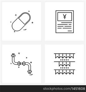 Set of 4 UI Icons and symbols for medicine, pipe, capsule, banking, decoration Vector Illustration