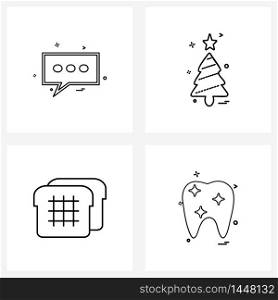 Set of 4 UI Icons and symbols for message, bread slice, sms, Christmas celebrations, medical Vector Illustration
