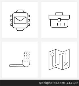 Set of 4 UI Icons and symbols for message, India, talk, bag, coordinate Vector Illustration