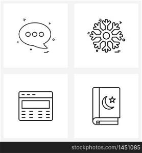 Set of 4 UI Icons and symbols for messages, ui design, sms, snow flakes, web Vector Illustration