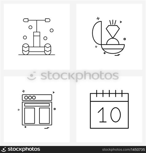 Set of 4 UI Icons and symbols for mobility, websites, diamond, jewelry, basic Vector Illustration