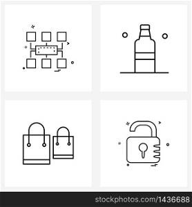Set of 4 UI Icons and symbols for network; cosmetic; alcohol bottle; champagne; lock Vector Illustration