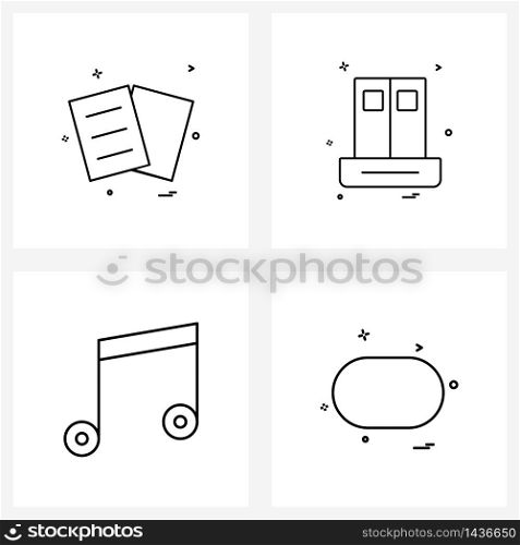 Set of 4 UI Icons and symbols for paper; music; file; document; math&rsquo;s Vector Illustration