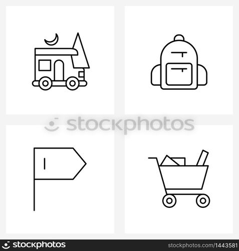 Set of 4 UI Icons and symbols for park, soccer, moon, student, checkout Vector Illustration