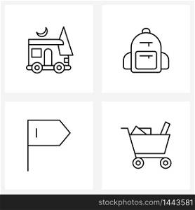 Set of 4 UI Icons and symbols for park, soccer, moon, student, checkout Vector Illustration